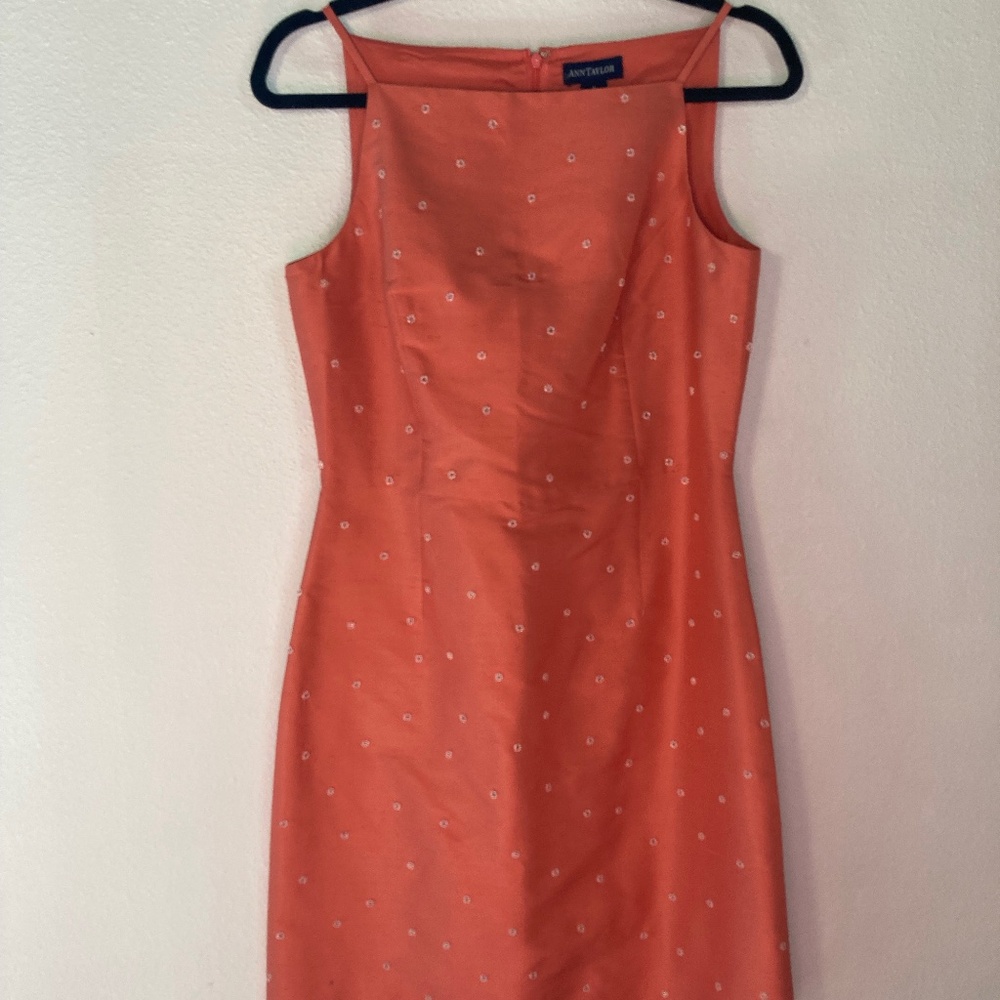 90s vintage ann taylor silk floral beaded embellished square neck dress